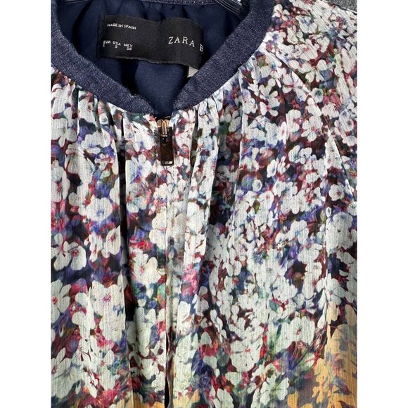 Zara Basic Floral Ombre Bomber Jacket Small Yellow Blue Zip Lightweight Womens - Picture 7 of 13